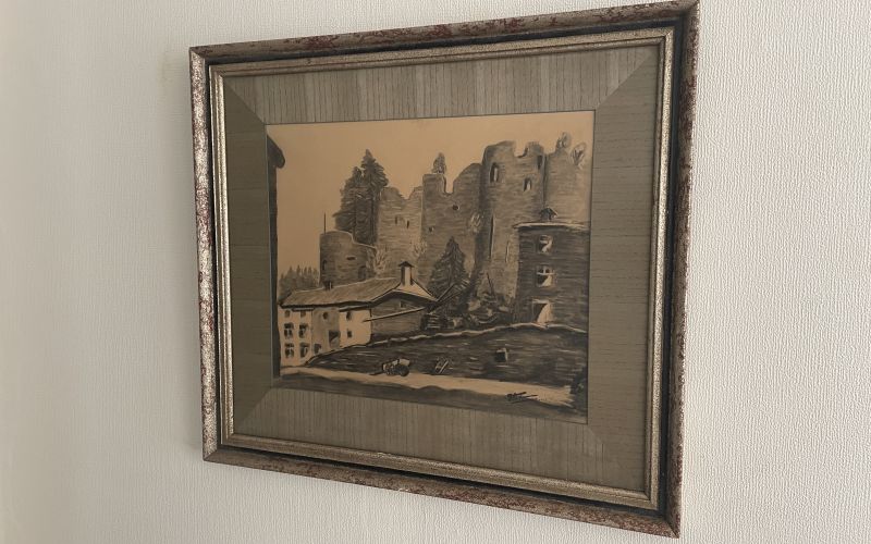 Houtskooltekening kasteelruïne te La Roche